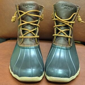 Sperry Saltwater Women's 8M Brown Leather Zip Up Duck Rain Boots